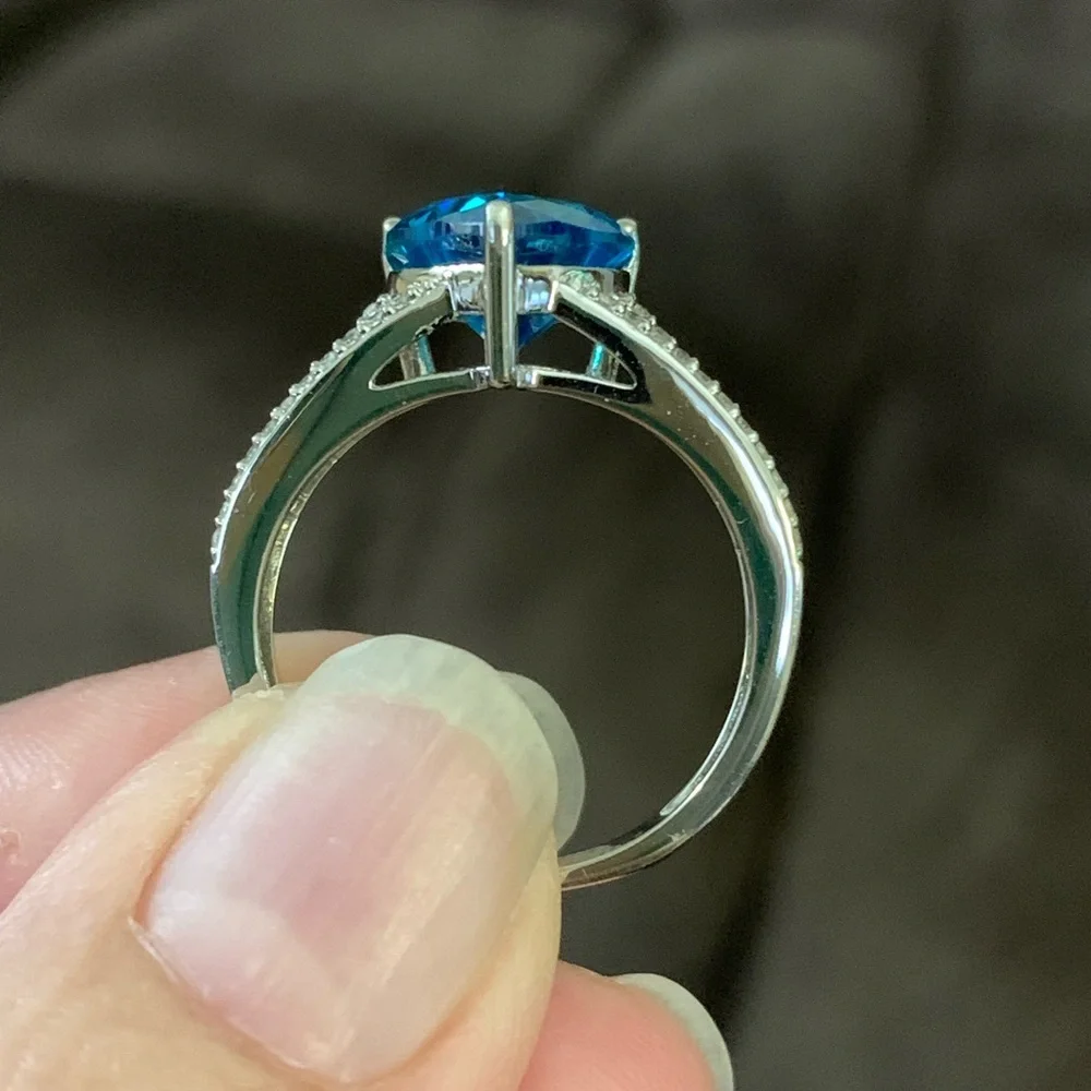 Bella Luce Blue And White Rhodium Over Sterling Silver Heart Ring 4.05ctw